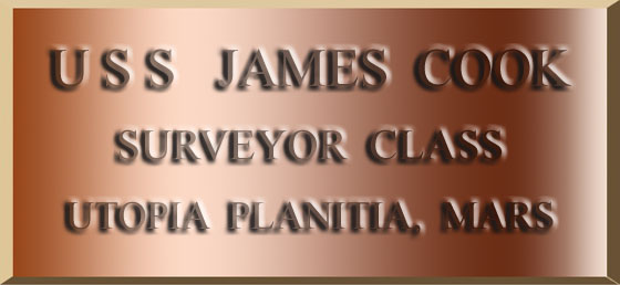 The commissioning dedication plaque of the Declaration-class galactic survey cruiser USS James Cook NCC-1211